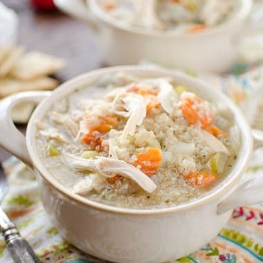 Crock Pot Chicken, Quinoa & Roasted Garlic Soup