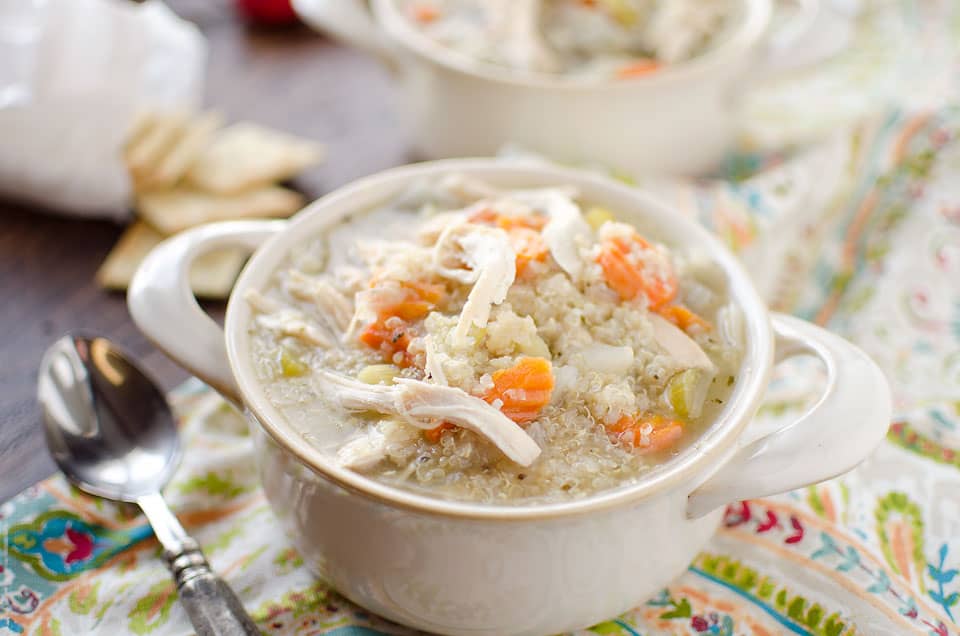 Crock Pot Chicken, Quinoa & Roasted Garlic Soup