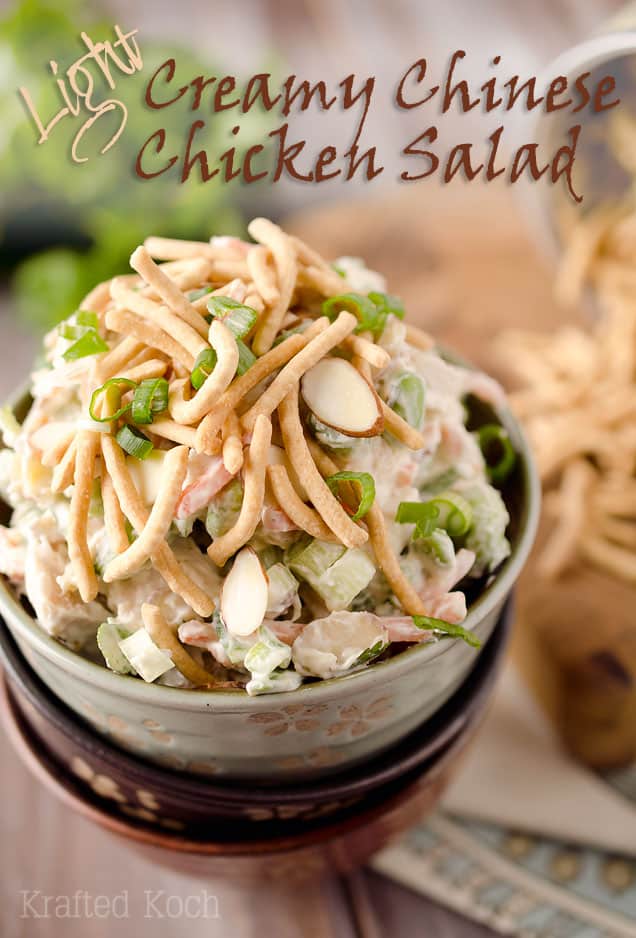 Light Creamy Chinese Chicken Salad is a quick and simple lunch recipe made with Greek yogurt for a healthy meal you will love! #Light #Lunch #Healthy #ChickenSalad #Chinese