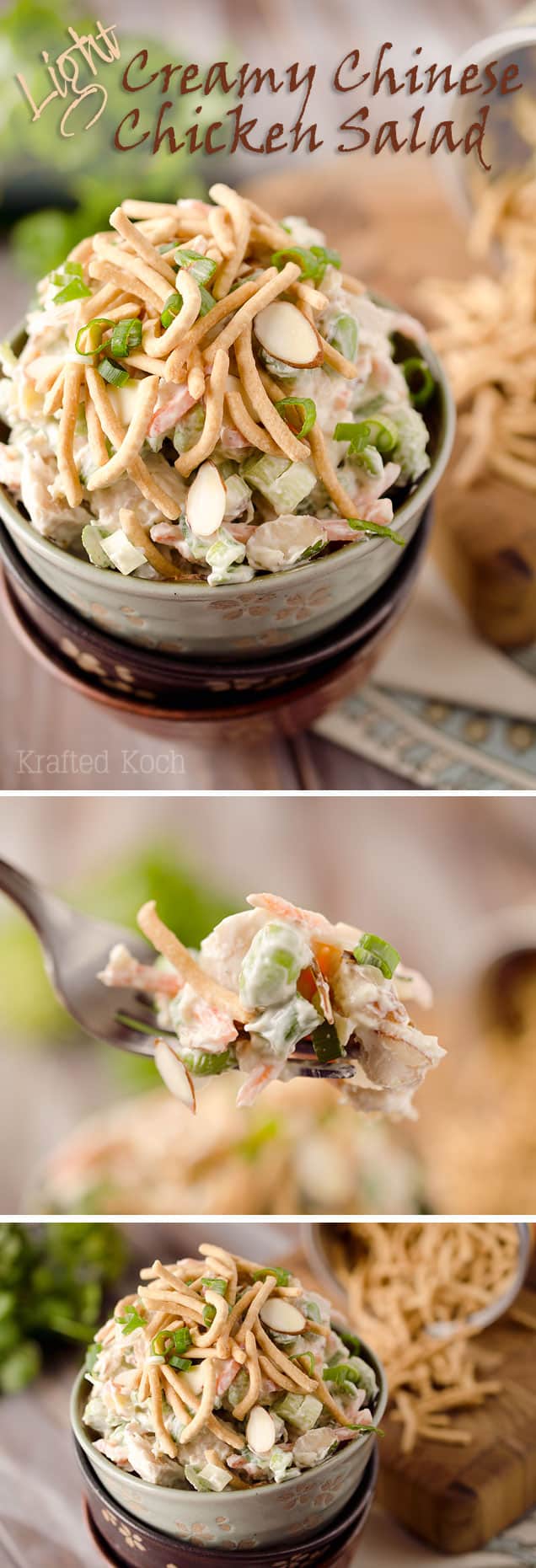 Light Creamy Chinese Chicken Salad is a quick and simple lunch recipe made with Greek yogurt for a healthy meal you will love! #Light #Lunch #Healthy #ChickenSalad #Chinese