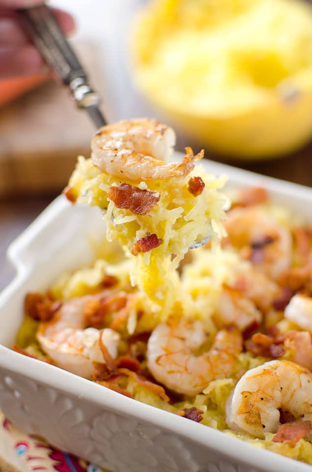 Light Spaghetti Squash Shrimp Carbonara