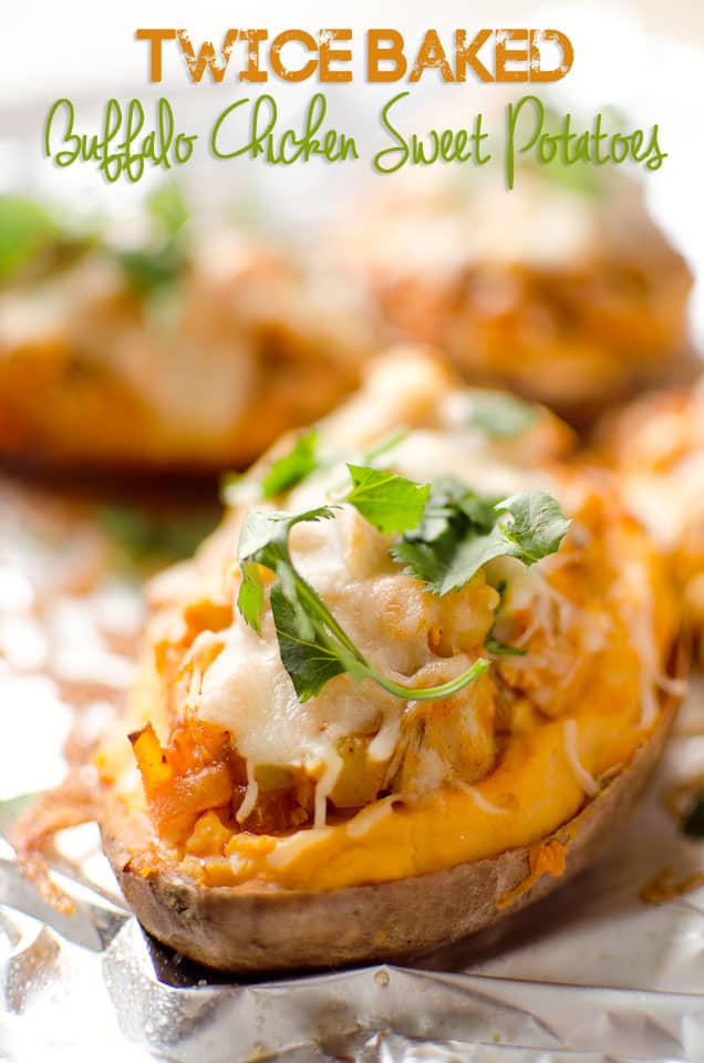 Twice Baked Buffalo Chicken Sweet Potatoes - An easy and delicious dinner recipe that also makes a great freezer meal for those lazy weeknight dinners when you still want a healthy meal! #FreezerMeal #Healthy #Chicken #SweetPotato #Light #ComfortFood #GlutenFree