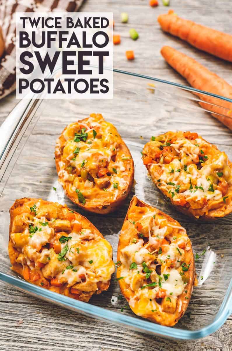 Twice Baked Buffalo Chicken Sweet Potatoes
