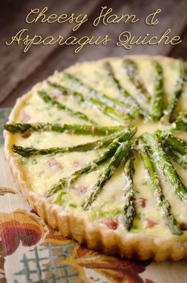 Cheesy Ham & Asparagus Quiche - A creamy and decadent quiche recipe that is perfect for brunch or dinner! #Cheesy #LeftoverHam #Quiche