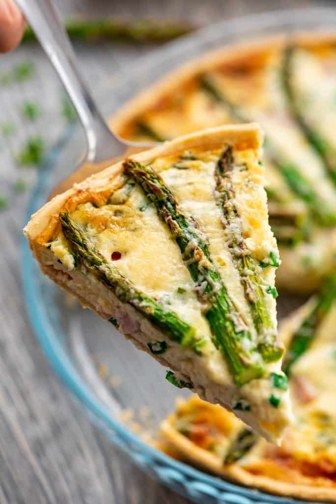 Cheesy Ham & Asparagus Quiche slice