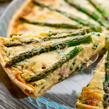 Cheesy Ham & Asparagus Quiche slice