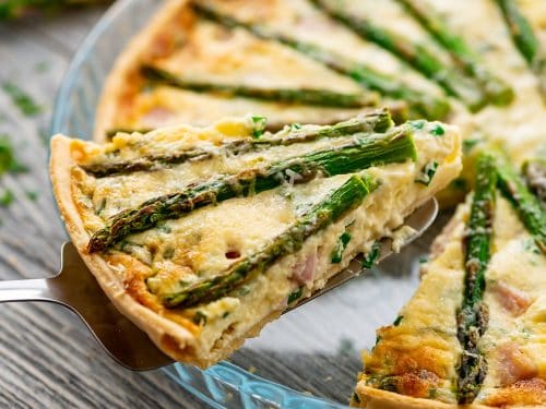 Cheesy Ham & Asparagus Quiche slice