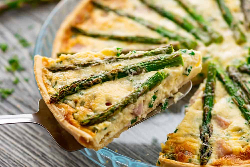 Cheesy Ham & Asparagus Quiche slice