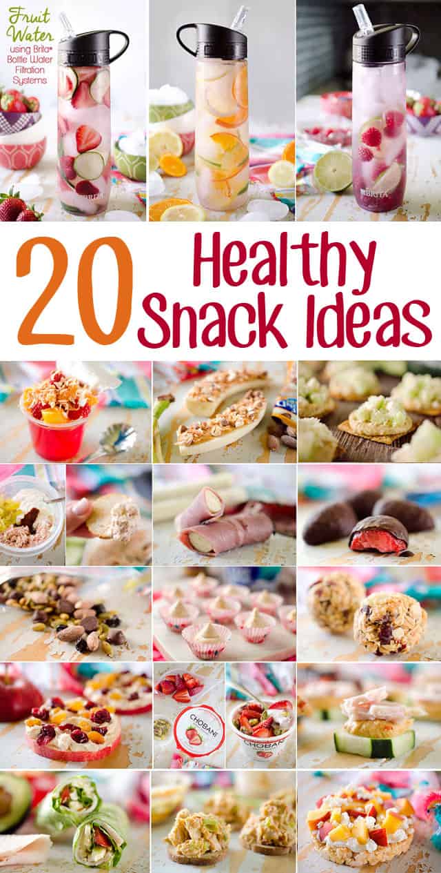 20 Healthy Snacks Ideas for On-The-Go - From sweet to savory and everything in between, this list includes unique fruit flavored water using Brita water bottles to easy snacks to grab & go. #Snacks #Healthy #Brita #BritaOnTheGo #Pmedia #ad #SnackIdeas #HealthyEats