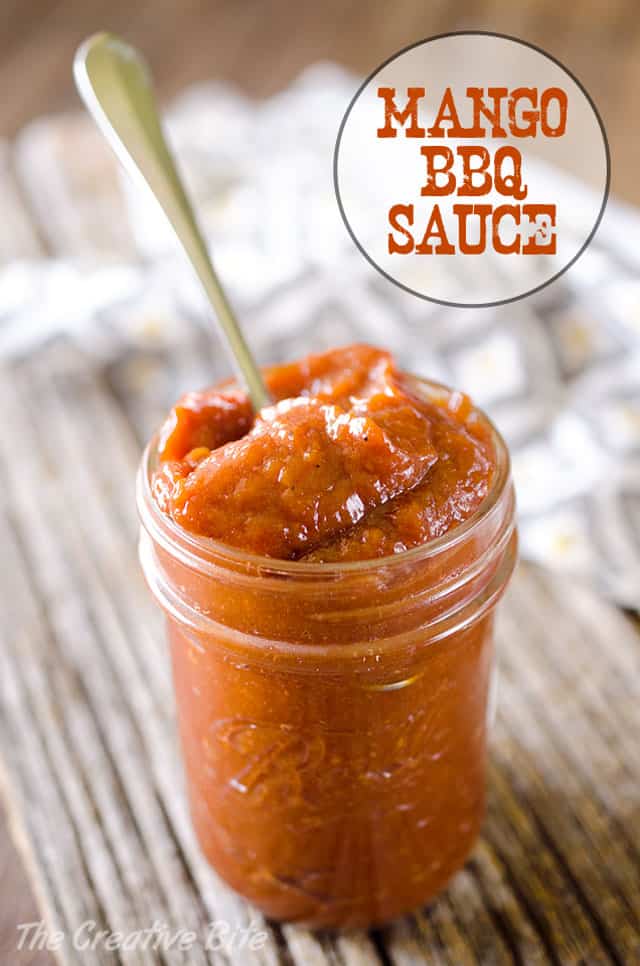 Mango BBQ Sauce - A sweet and spicy homemade barbecue recipe that pairs perfectly with chicken and pork! #BBQ #barbecue #BBQSauce