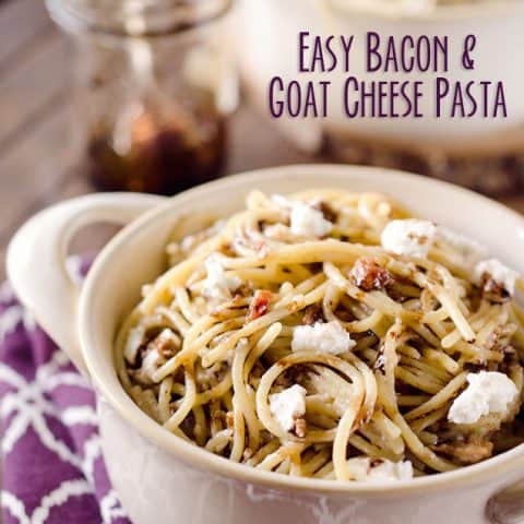 Easy Bacon & Goat Cheese Pasta - A quick and delicious dinner idea that comes together in only 15 minutes for a restaurant quality meal!