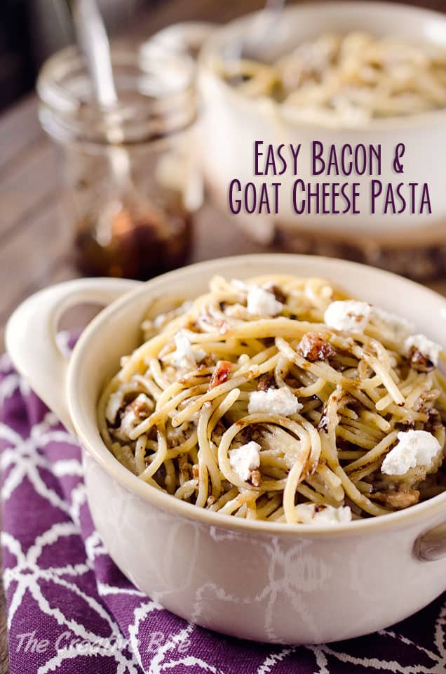 Easy Bacon & Goat Cheese Pasta - A quick and delicious dinner idea that comes together in only 15 minutes for a restaurant quality meal!