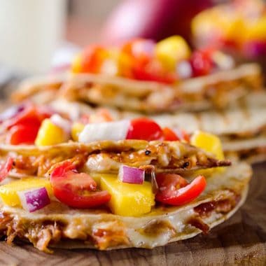 Mango BBQ Chicken Quesadillas