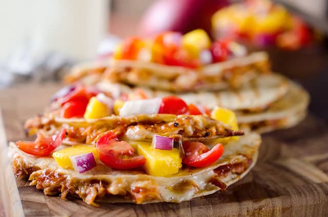 Mango BBQ Chicken Quesadillas