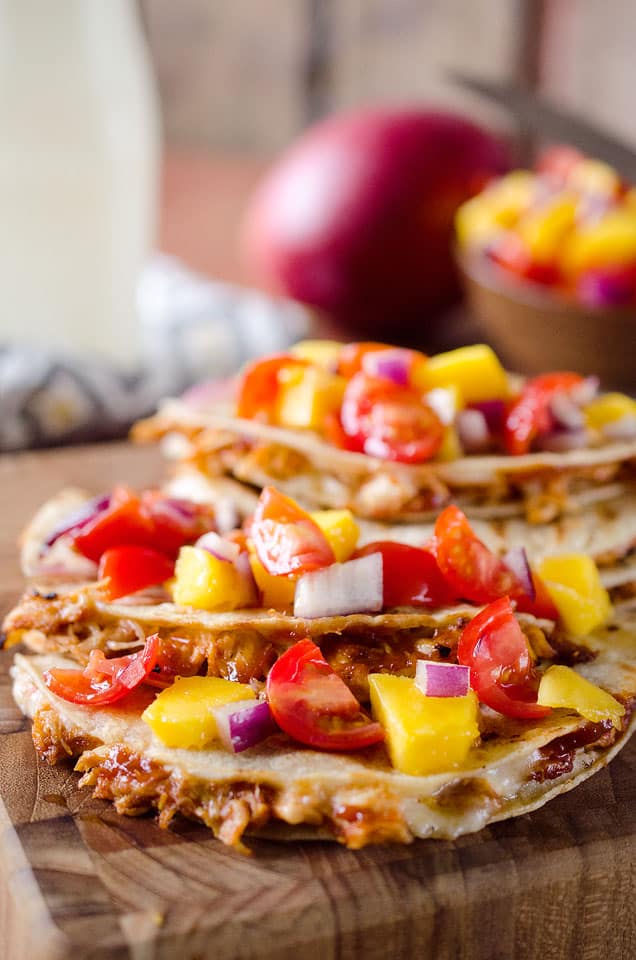 Mango BBQ Chicken Quesadillas