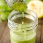 Cilantro Lemon Vinaigrette is a healthy homemade salad dressing with fresh cilantro, lemon juice, garlic, honey and champagne vinegar. #Vinaigrette #SaladDressing #Light #Healthy