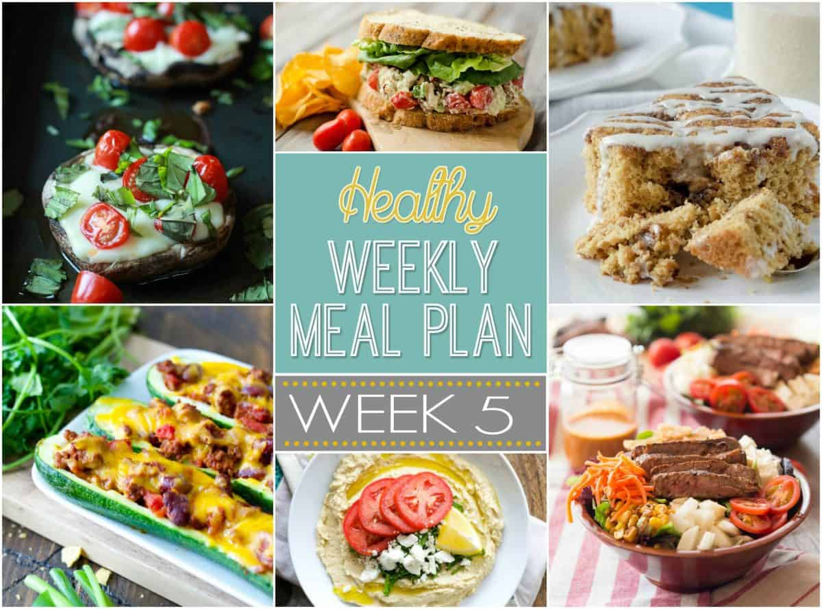 A delicious mix of healthy entrees, snacks and sides make up this Healthy Weekly Meal Plan for an easy week of nutritious meals your family will love! #MealPlan #Healthy #Menu