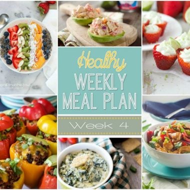 A delicious mix of healthy entrees, snacks and sides make up this Healthy Weekly Meal Plan for an easy week of nutritious meals your family will love! #MealPlan #Healthy #Menu