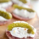 Cornichon Goat Cheese Bites are a simple and elegant finger food perfect for holiday parties! #GoatCheese #Pickles #FingerFood