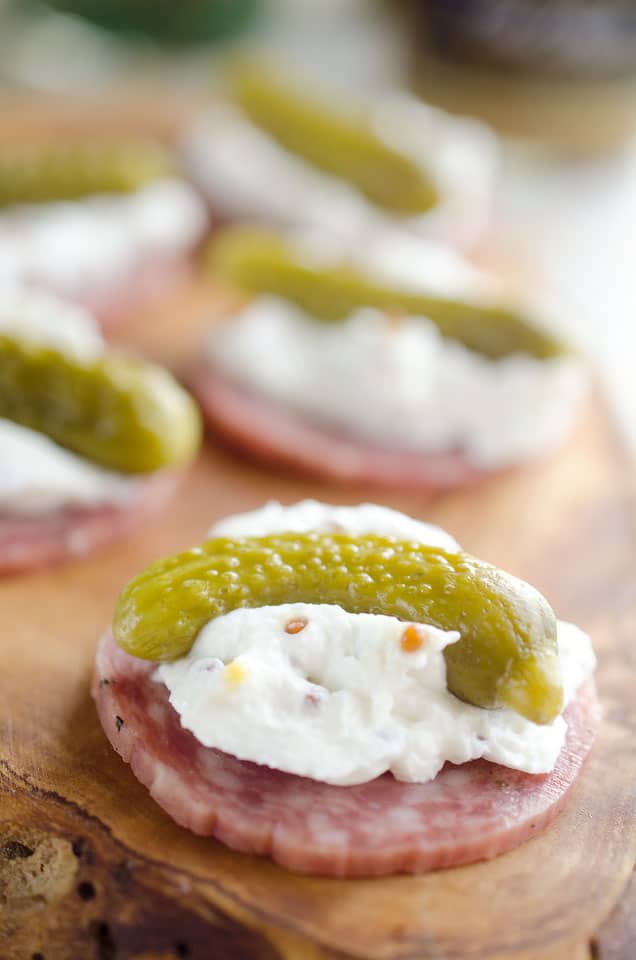 Cornichon Goat Cheese Bites are a simple and elegant finger food perfect for holiday parties! #GoatCheese #Pickles #FingerFood