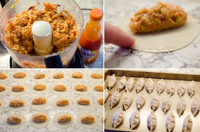 Buffalo Chicken Potstickers are a surprisingly easy and healthy dinner with chewy wrappers filled with lean ground chicken, vegetables and buffalo sauce.