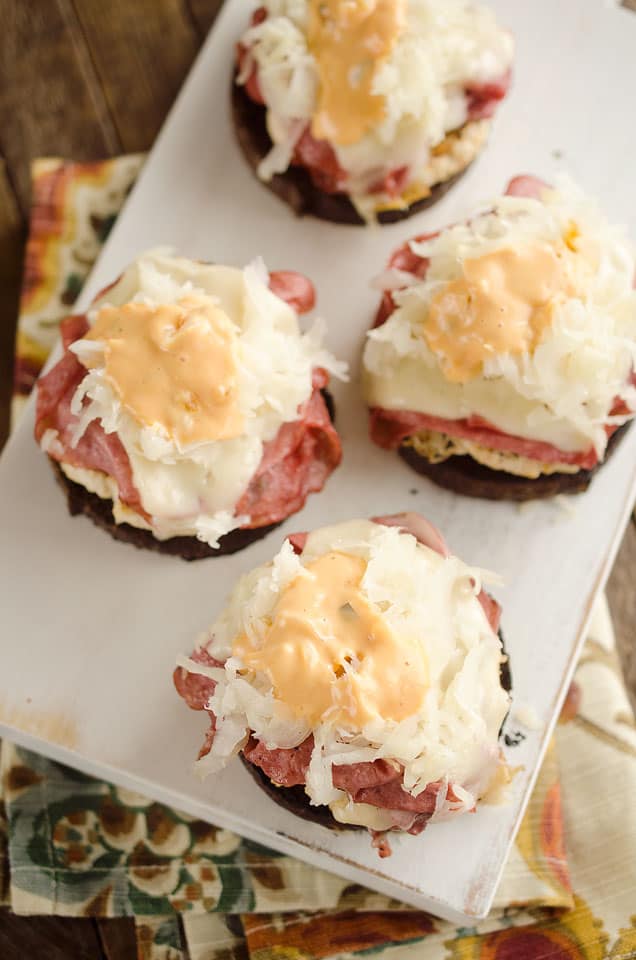 Light Reuben Turkey Burger Sliders are a healthy dinner bursting with flavor from corned beef, thousand island and Swiss cheese. The lean turkey burgers are kept extra moist with the addition of sauerkraut mixed right in!