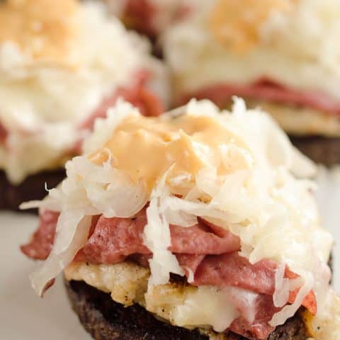 Light Reuben Turkey Burger Sliders are a healthy dinner bursting with flavor from corned beef, thousand island and Swiss cheese. The lean turkey burgers are kept extra moist with the addition of sauerkraut mixed right in!