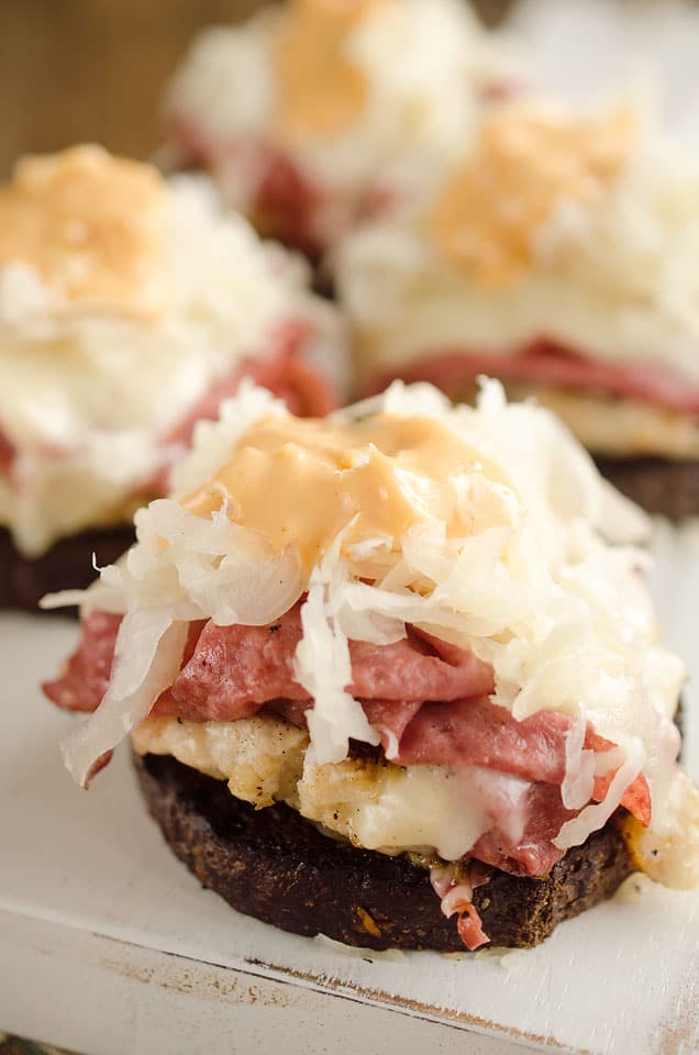 Light Reuben Turkey Burger Sliders are a healthy dinner bursting with flavor from corned beef, thousand island and Swiss cheese. The lean turkey burgers are kept extra moist with the addition of sauerkraut mixed right in!