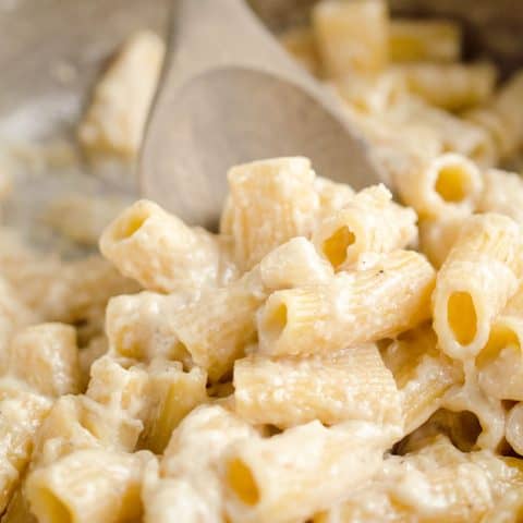 One Pot Homemade Alfredo Rigatoni is an easy vegetarian dinner idea with a rich Parmesan and cream sauce with tender rigatoni pasta for a comforting meal that tastes amazing! #OnePot #Pasta #Alfredo