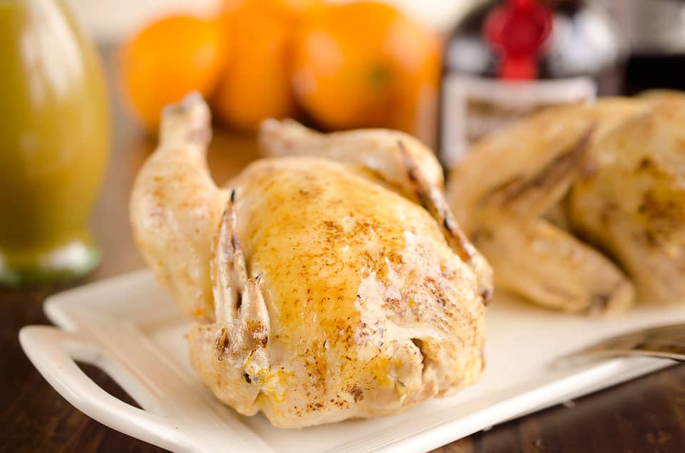 Crock Pot Cornish Hens in Orange Sauce are an elegant and easy dinner for two perfect for the holidays. 