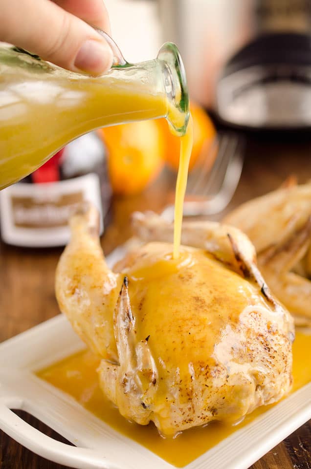 Crock Pot Cornish Hens in Orange Sauce are an elegant and easy dinner for two perfect for the holidays. 