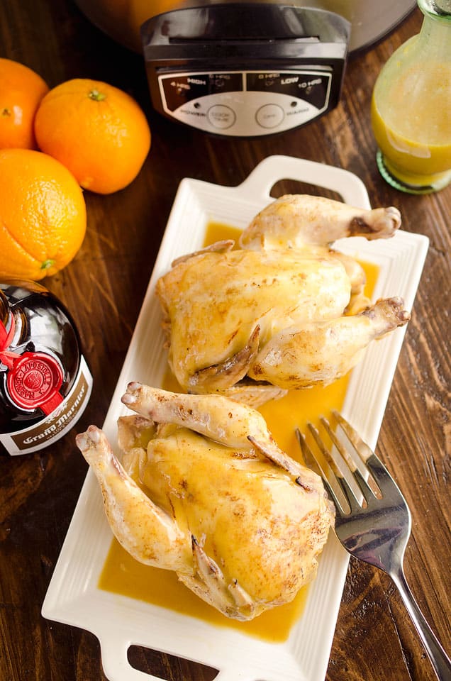 Crock Pot Cornish Hens in Orange Sauce are an elegant and easy dinner for two perfect for the holidays. 