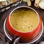 cheddar cheese fondue in vintage pot