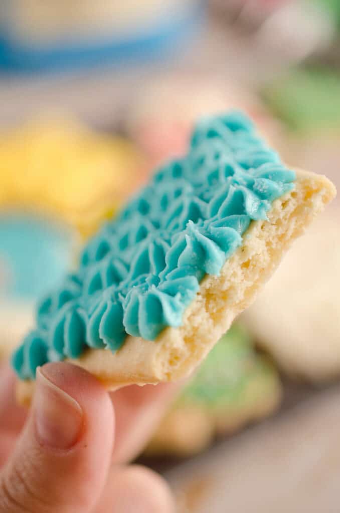inside of blue frosted sugar cookie