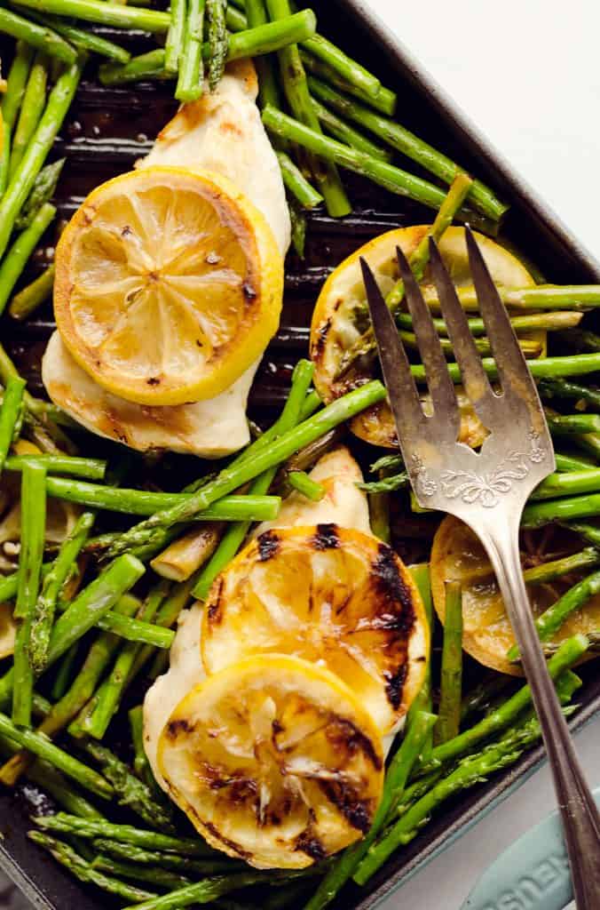 Grilled Lemon Chicken Skillet on table