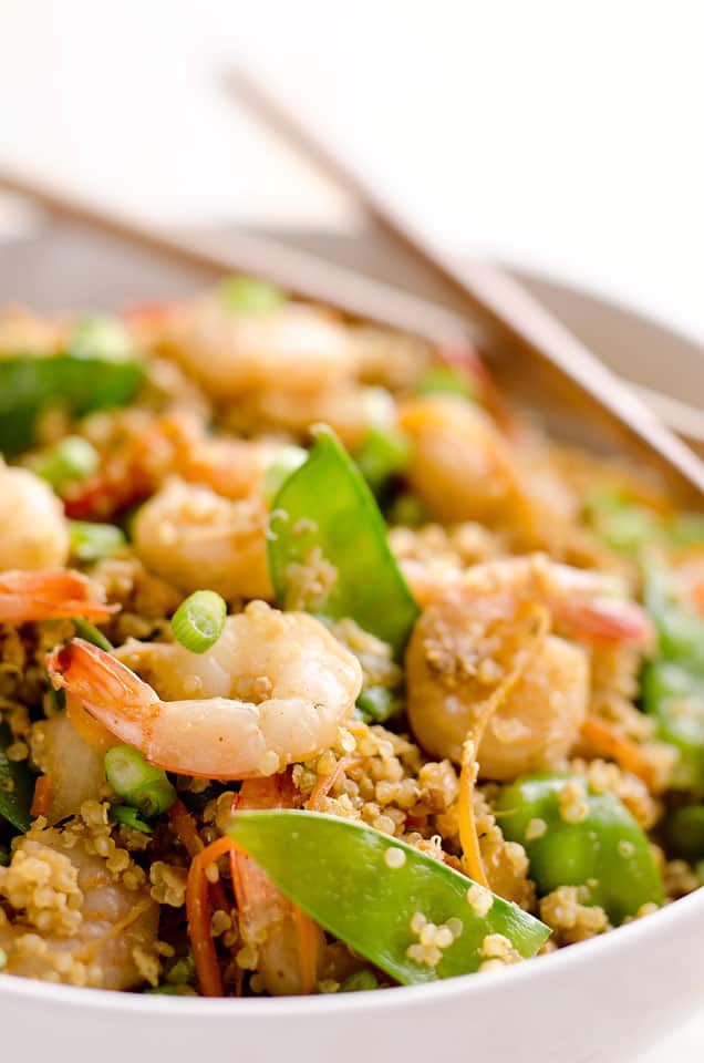 Light Shrimp Fried Quinoa is a healthy dinner full of protein packed quinoa and shrimp then finished off with delicious Kikkoman soy sauce!