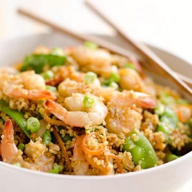 Light Shrimp Fried Quinoa is a healthy dinner full of protein packed quinoa and shrimp then finished off with delicious Kikkoman soy sauce!