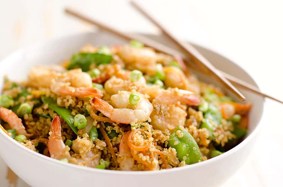 Light Shrimp Fried Quinoa is a healthy dinner full of protein packed quinoa and shrimp then finished off with delicious Kikkoman soy sauce!