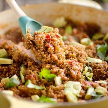 Light Taco Quinoa Skillet is a one pot dish with fresh flavors that makes an easy and healthy dinner!