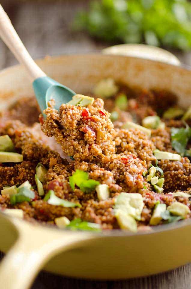 Light Taco Quinoa Skillet is a one pot dish with fresh flavors that makes an easy and healthy dinner!