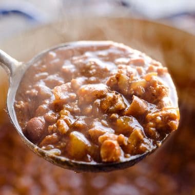 Light Turkey V8 Chili is an easy and healthy weeknight dinner idea with only 6 ingredients and a whole lot of flavor. This dish is loaded with nutrition from V8 juice, lean ground turkey and beans for a hearty meal the whole family will love. An added bonus - the leftovers are freezer friendly!