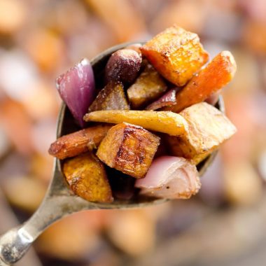 Balsamic Dijon Roasted Root Vegetables is an easy and healthy side dish bursting with tangy balsamic flavor and loaded with hearty root vegetables.