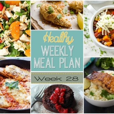 A delicious mix of healthy entrees, snacks and sides make up this Healthy Weekly Meal Plan #28 for an easy week of nutritious meals your family will love! #Healthy #MealPlan