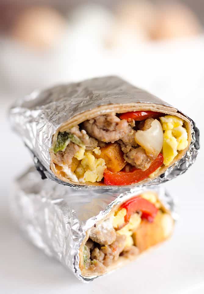 Turkey Sausage Breakfast Burritos - Emily Bites