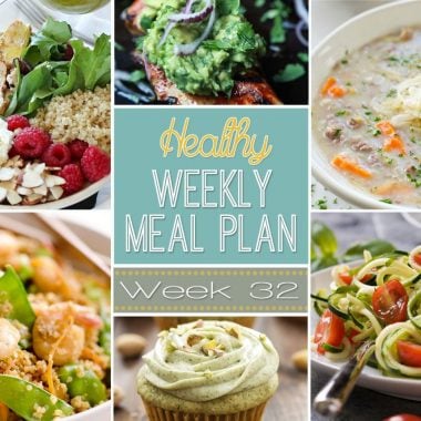 A delicious mix of healthy entrees, snacks and sides make up this Healthy Weekly Meal Plan #32 for an easy week of nutritious meals your family will love!