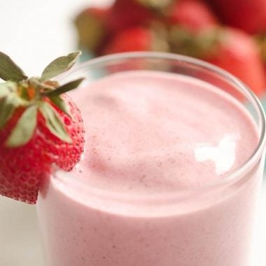 This Coconut Strawberry Protein Smoothie is a fresh and healthy breakfast or snack that will fill you up and satisfy your sweet tooth!