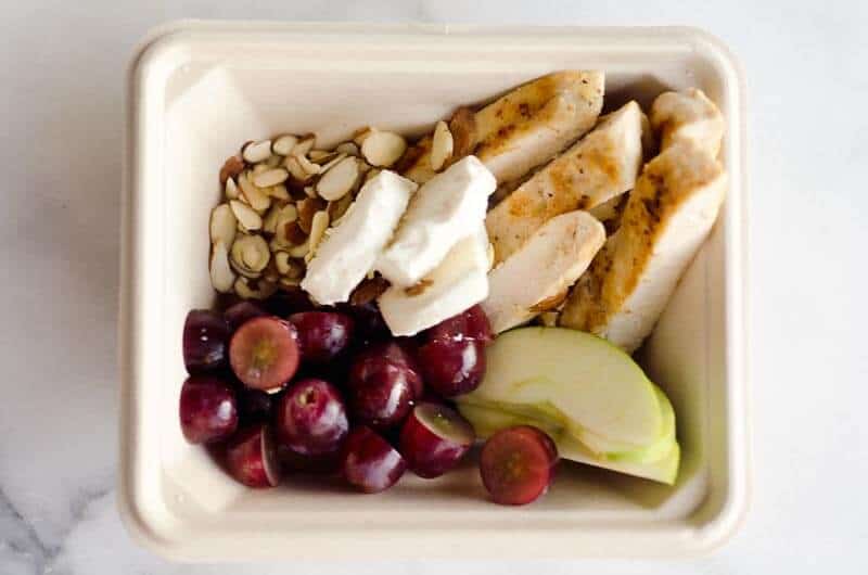 Fruit & Goat Cheese Chicken Bowls are a fresh and easy recipe for a healthy dinner loaded with sweet and savory flavors. Tender chicken breasts are paired with juicy grapes, apples, almonds and creamy honey goat cheese for an amazingly simple meal!