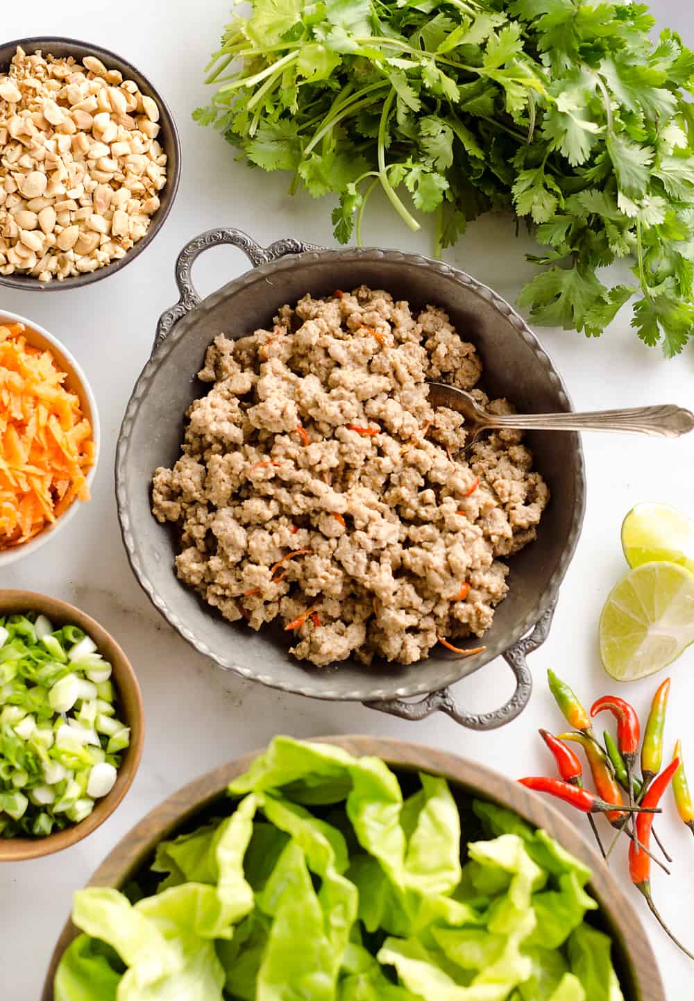 Turkey Thai Peanut Lettuce Wraps are a light and healthy dinner idea packed with filling ground turkey, fresh vegetables and crunch peanuts. This is a dinner idea you can enjoy over and over, it is simply that good!