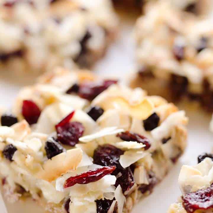 Berry Coconut Magic Bars are amazingly easy to whip together and have the great flavors of chocolate and dried berries for a fun twist on a classic dessert.