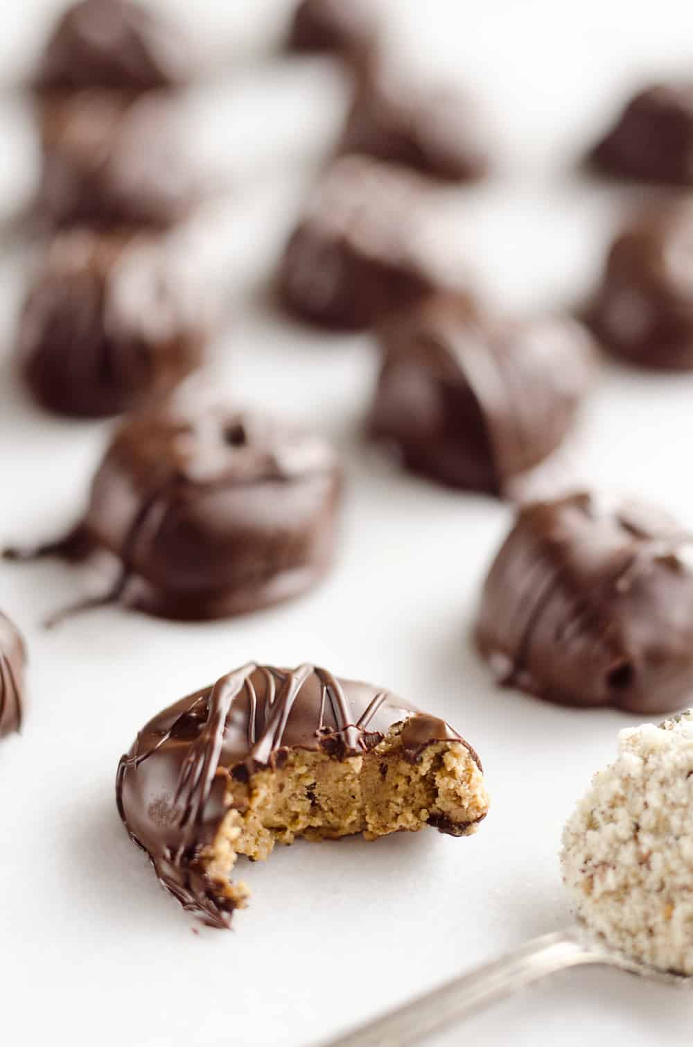 Protein Peanut Butter Truffles are an amazing 100 calorie treat with only 5 ingredients. They are packed with 5 grams of protein for healthy a dessert you can feel good about!